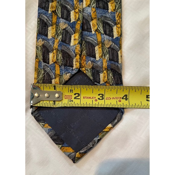 Ermenegildo Zegna Mens Silk Tie Blue Gold Grey Geometric Abstract Floral Italy - Picture 3 of 6